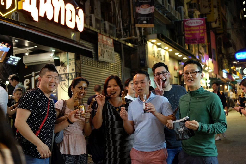 lan kwai fong. snacking in between our two dinners.